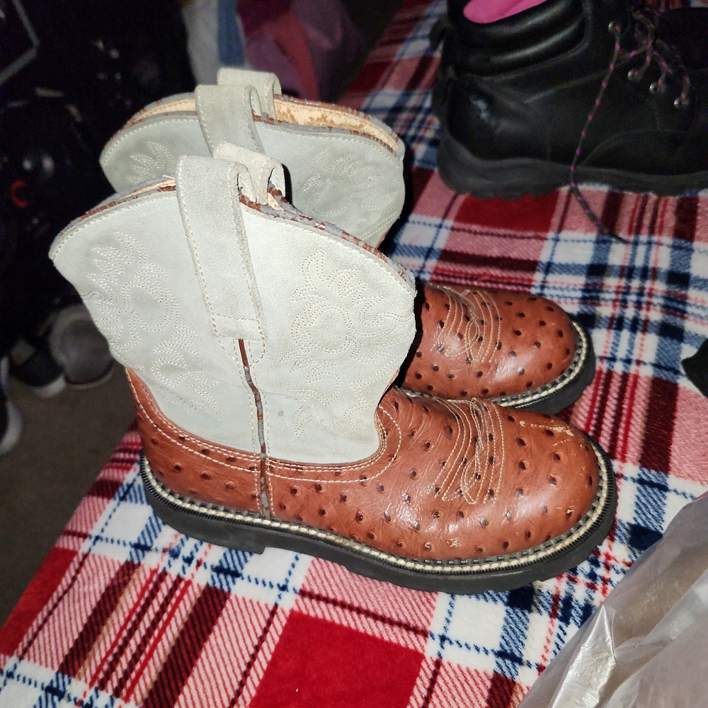 Ariat Fatbaby Brown Mint Sage Green Leather Suede Round Toe Western Boots Size 5